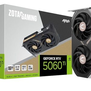 ZOTAC Gaming Geforce RTX 5060 Ti AMP Graphics Card - Black | 16 GB | DLSS 4 | GDDR7 | 128 Bit | Icestorm 2.0 Advanced Cooling | Dual Fan | SFF Ready | ZT-B50620F-10M