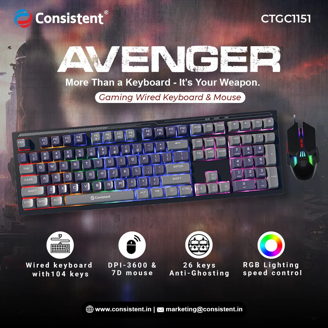 Consistent Avenger CTGC1151 Gaming Combo Wired RGB & Mac Support Mouse ...