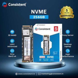 Consistent 256GB NVMe PCIe M.2 SSD 2280, 3D NAND with SLC Cache, Up to 2200MB/s