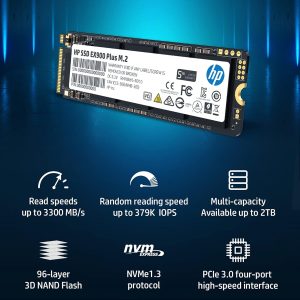 HP EX900 Plus 1TB M.2 SSD - High Performance NVMe SSD with 3D NAND Flash, 3300 MB/s Read and 2700 MB/s Write Speeds for Enhanced Computing Efficiency and Reliability