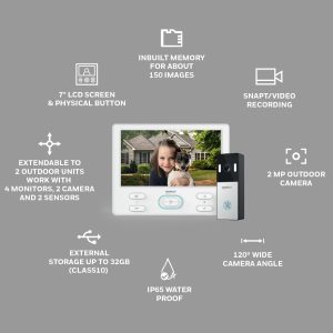 Impact by Honeywell Analog Video Door Phone/Bell with Memory I 7" TFT LCD Screen & Physical Button I 2mp/1080p IR Night Vision with Color LED's I 2-Way Audio Talk I BuiltIn Mic & Loudspeaker