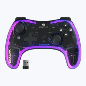 Zebronics MAX LINK Transparent RGB LED Illuminated Wired Gamepad for Windows PC, Android, with Dual analog sticks, Quad front triggers, Dual motors force, Haptic Feedback