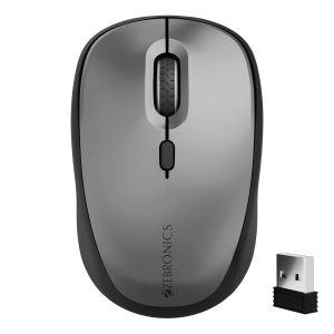 Zebronics Wireless Mouse, Dual Mode 2.4GHz + BT, Upto 1600 DPI, 4 Buttons, USB Nano Receiver, Silent Operation, Ergonomic Design (Pulse 100, Black + Grey)
