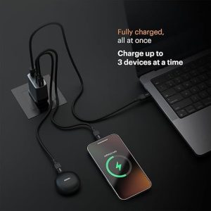 Noise GaN Charger 100W PD: Charge 3 Devices Simultaneously, 4 Ports (3xUSB-C+1xUSB-A), PD 3.0, Compatible with MacBook Pro, iPhone, Samsung, Fast Charging Compact Travel Charger (Black)