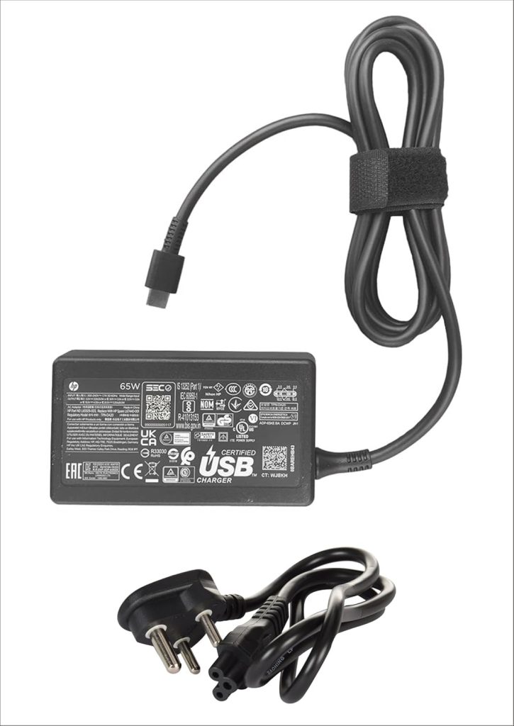 HP Orignal 65W USB C Laptop Charger AC Adapter Replacement for HP Spectre X360,Spectre,Elitebook x360,Elitebook,Envy,Chromebook,Elite x2,ProBook Travel Type C (3 Pin with Power Cable)
