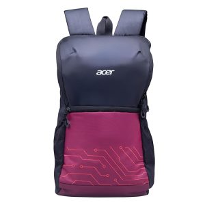 acer Pulse Lightweight Rich Polyster PU Coated water-resistant backpack, padded laptop sleeve fits up to 15.6 inch, front pocket, 2 side bottle mesh, cushioned straps, Trendy Black & Maroon Color