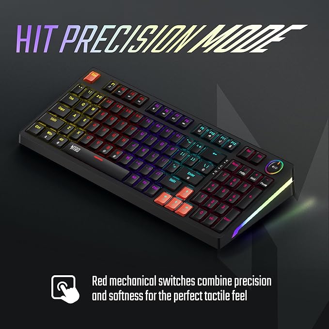 acer Nitro G Wired Mechanical Gaming Keyboard | 98% Layout with Multifunction Knob | Red Switches | RGB Flowing Light | Gasket Structure | 96 Keys | Mixed-Color Key Glow | 50M Switch Life