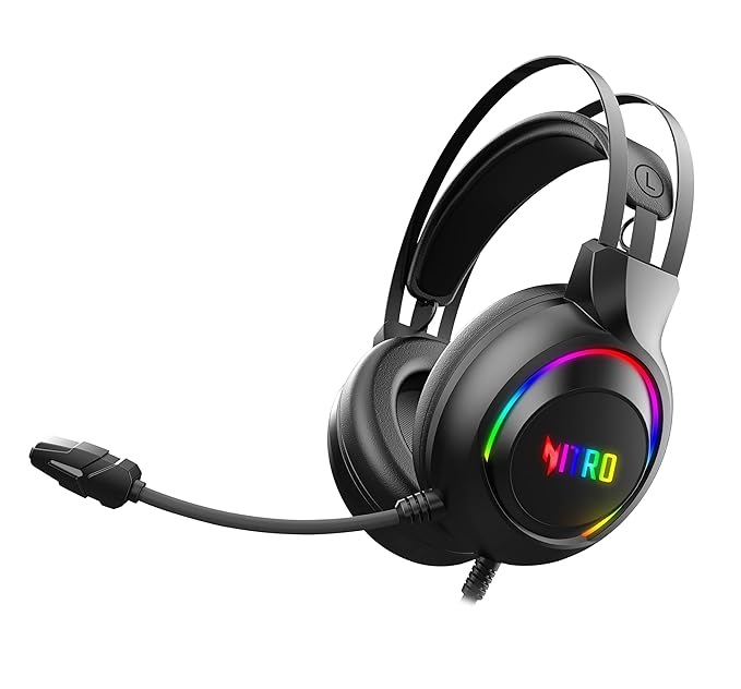 acer Nitro Wired Gaming Headset | 50mm Drivers | 3.5mm Audio + USB RGB Lighting | Omnidirectional Mic with LED | Flexible Dual Headband | 20Hz–20kHz | Strong Build | Windows, Android, iOS Compatible