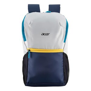 Acer Pulse Lightweight Rich Polyster PU Coated Water-Resistant Backpack, Padded Laptop Sleeve fits up to 15.6 inch, Front Pocket, 2 Side Bottle mesh, Cushioned Straps, Trendy Silver & Navy Blue Color
