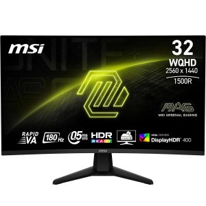 MSI MAG 32CQ6F 32-Inch WQHD - 2560x1440 1500R Gaming Monitor, Rapid VA, 180Hz / 0.5ms, DisplayHDR 400, AMD FreeSync, HDMI 2.0b, DP 1.4, Frame-Less, Tilt Adjustable, Vesa Mount, Black