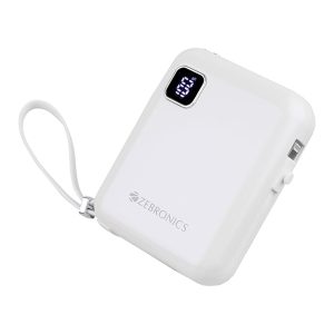 ZEBRONICS MW64 Compact Power Bank 10000 mAh | 22.5W Super Fast Charge | Type-C & Lightning Output | Percentage Indicator | Sleek & Stylish | Made in India (White)
