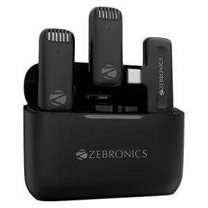 Zebronics Wireless Lavalier Mic with Type-C Charging Case, 2.4GHz Type-C Interface, AI Noise Reduction, ENC, Omnidirectional Pickup, Long Range, 2X Lavalier Mic, for YouTube, IG Reels (Wavlet 50)
