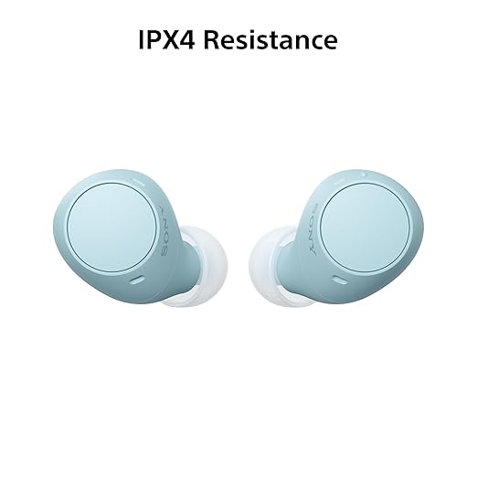 Sony WF-C510 Wireless Bluetooth Earbuds with Mic, TWS, in Ear, Ambient Sound Mode, Small and Comfortable, IPX4, Quick Charge, Multipoint Connectivity, Customized EQ, Up to 22 Hours Battery- Blue