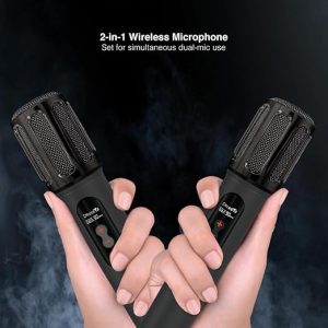 FINGERS Freedom Mic-G124 – Set of 2 Wireless Microphones & 6.35 mm pin Receiver with Type-C Charging Port (Uni-Directional with 2.4 GHz Technology, 25 m Working Distance), Jet Black