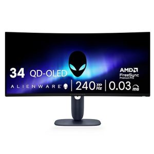 Alienware 34 240Hz QD-OLED Curved Gaming Monitor - AW3425DW - 34.2" WQHD (3440 x 1440) 240Hz 0.03ms, 1800R Curve, AMD FreeSync Premium Pro, VESA AdaptiveSync, VESA DisplayHDR TrueBlack 400