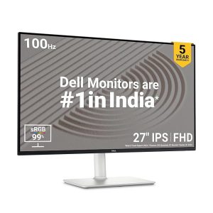 Dell S2725HS Silver 68.58cm/27" FHD Monitor 100Hz, Dual Speaker, 4ms(Extreme), 1500:1 Contrast Ratio, 99% sRGB, Ficker-Free, Brightness:300 cd/m2, Ports: 2X HDMI, Tilt Swivel Pivot Height Adjustable