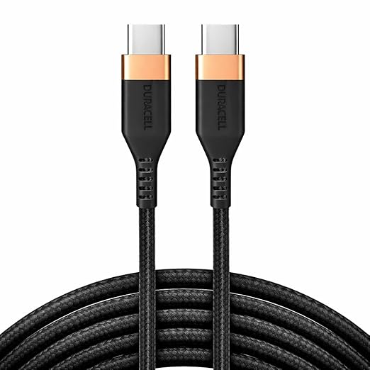 Duracell Usb Type C To Type C 5A(100W) Braided Sync& Charging Cable,Compatible With Mobile,Laptop,Tablets&Macbook,3.9 Feet(1.2M) Supports Pd&Qc 3.0 Charging,5 Gbps Data Transmission,Black