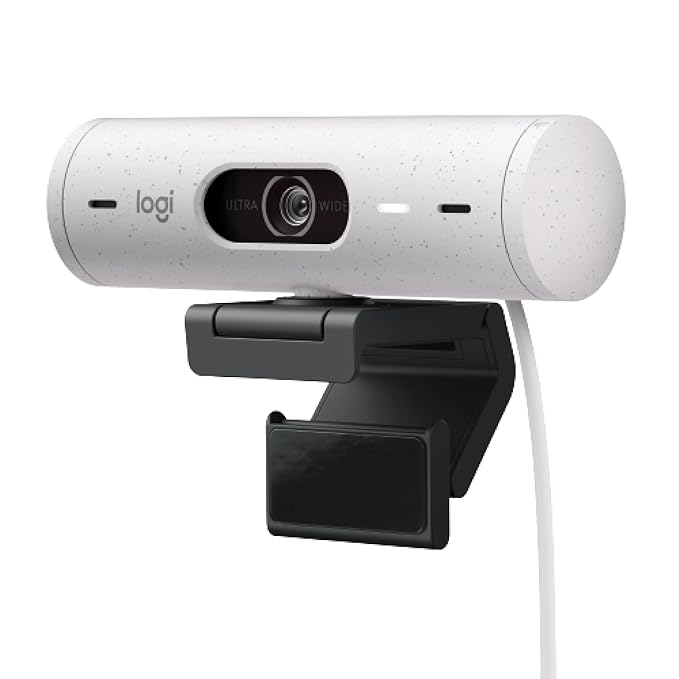 Logitech Brio 500 Full HD Webcam with Auto Light Correction, Show Mode, Dual Noise Reduction Mics, Webcam Privacy Cover, Works with Microsoft Teams, Google Meet, Zoom, USB-C Cable - White