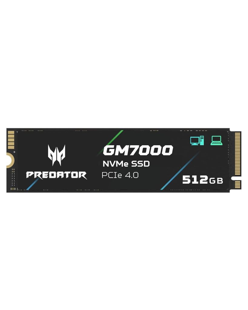 Acer Predator GM7000 512GB NVMe Gaming SSD - M.2 2280 PCIe Gen4 (16 Gb/s) x 4, 3D TLC NAND PC Internal Solid State Hard Drive with DDR4 DRAM Cache Up to 7400 MB/s - BL.9BWWR.104