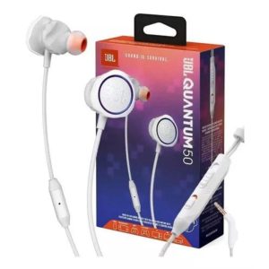 JBL Quantum 50 Wired in Ear Gaming Earphones with Mic, Quantum Sound Signature, Master Volume Slider, Twist-Lock Technology for Secure Fit, Cable Length Adjuster, Channel Management for Mono (White)