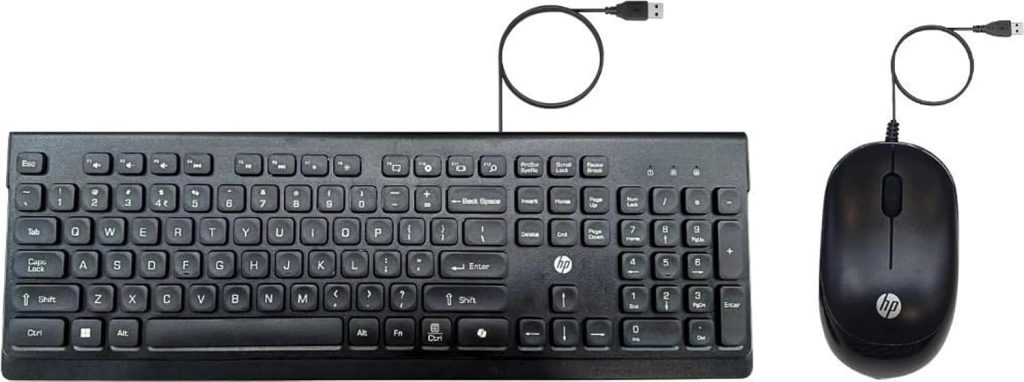 HP 115 Wired Keyboard and Mouse Combo | USB Plug & Play Full-Size Keyboard with Optical Mouse | Standard Multi-Device Keyboard Compatible with Desktop, Laptop, Windows PC | Black