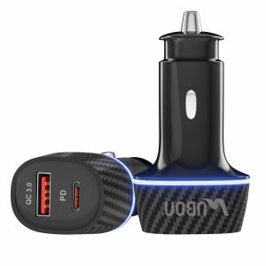 UBON CH 283 Rocket Series 60W QC + PD Car Charger | Super Fast Car Charging Adapter with WARP, Dash & Dart Support | Dual Output Compact Car Charger for iPhone, Android Smartphones & Devices (Black)